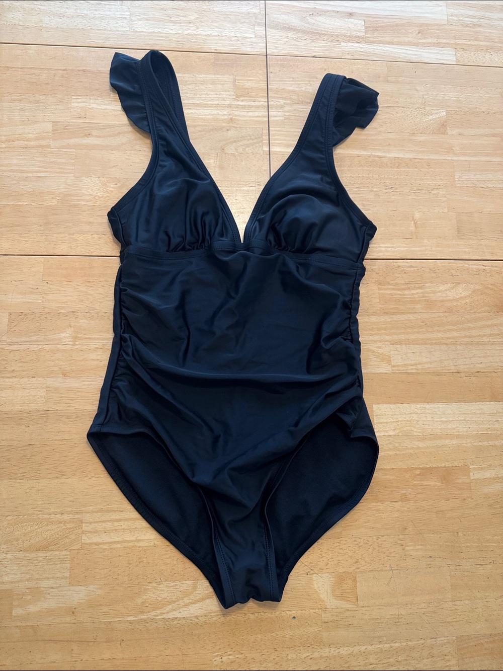 Kona Sol Black Ruffle Strap One-Piece Swimsuit